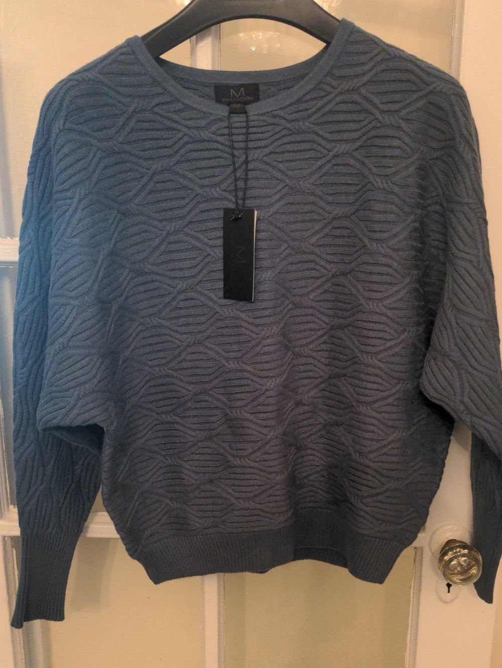Magaschoni Textured Crewneck Sweater, Slate Blue, Sz M, NWT
